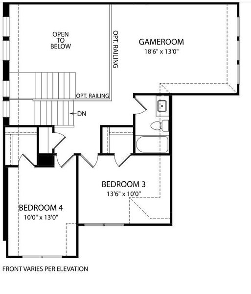 2D floor plan layout of this home in The Colony - 45', Bastrop, TX (Image 4).