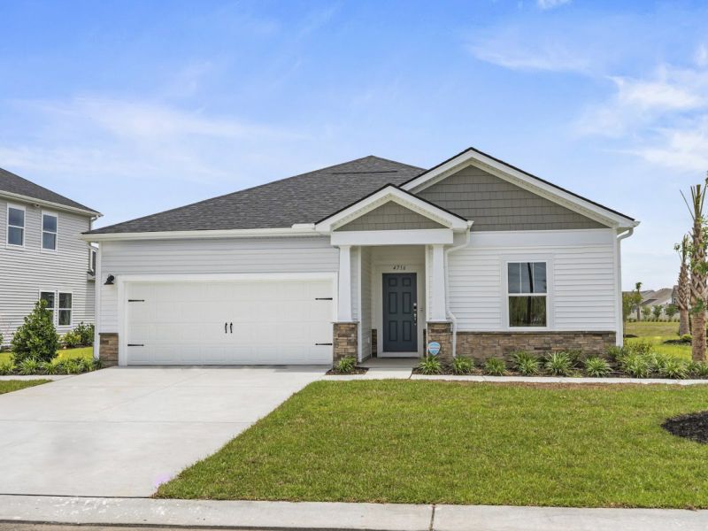 Front exterior of a new home in Clear Pond - The Coastline Series, Myrtle Beach, SC, highlighting curb appeal (Image 1).