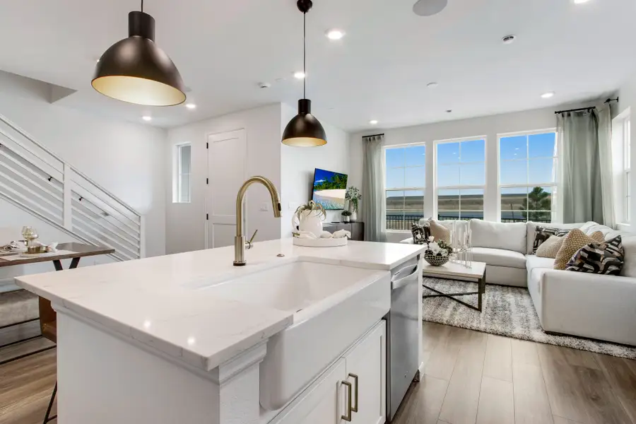 Furnished interior view inside a new home in Candelas Townhomes, Arvada (Image 3). Furnished interior view inside a new home in Candelas Townhomes, Arvada (Image 3).