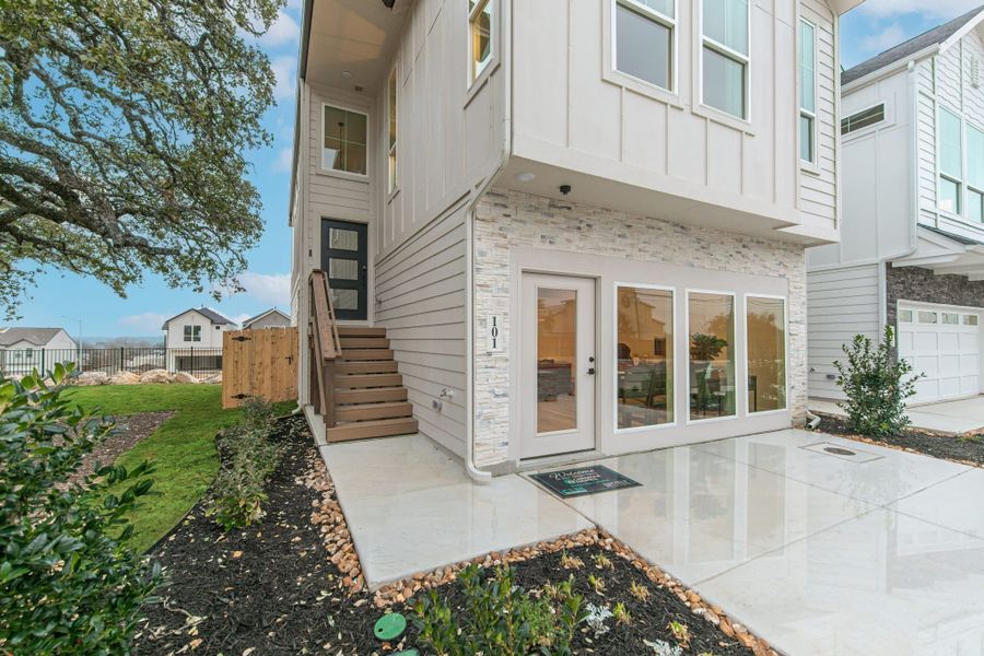Exterior details and patio area of a home in Santa Rita Ranch, Liberty Hill (Image 4). Exterior details and patio area of a home in Santa Rita Ranch, Liberty Hill (Image 4).