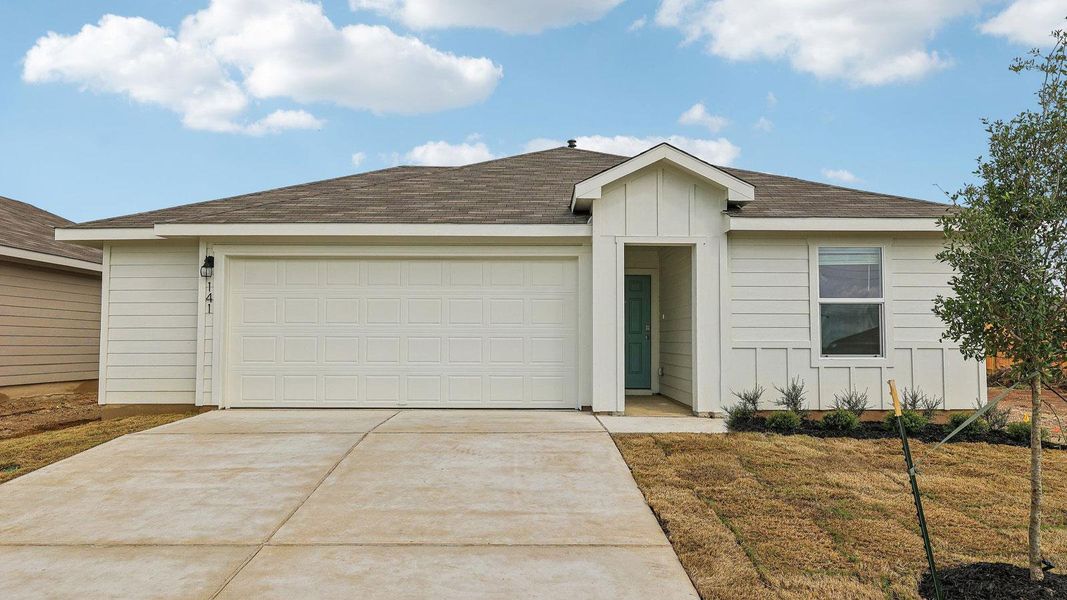 Front exterior of a new home in Talavera, Kyle, TX, highlighting curb appeal (Image 1). Front exterior of a new home in Talavera, Kyle, TX, highlighting curb appeal (Image 1).