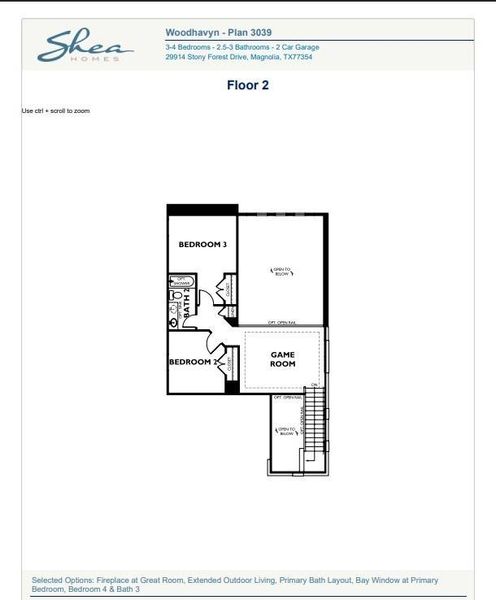 2D floor plan layout of this home in Woodhavyn 40', Magnolia, TX (Image 4).