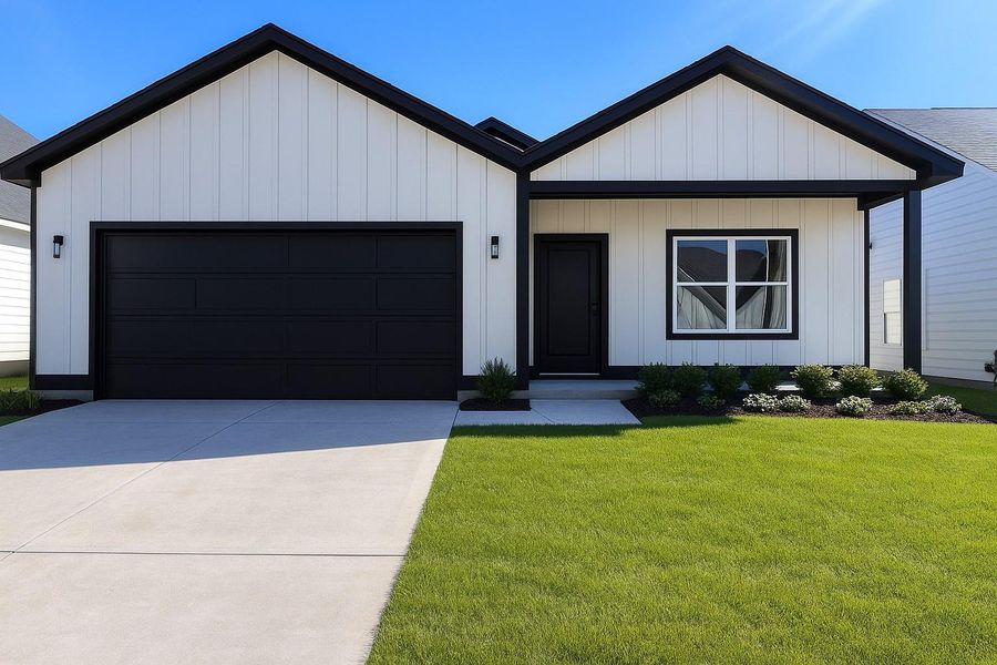 Front exterior of a new home in Hill & Dale Ranch, Splendora, TX, highlighting curb appeal (Image 1).