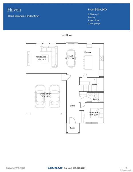 2D floor plan layout of this home in Muegge Farms: The Camden Collection, Bennett, CO (Image 3).