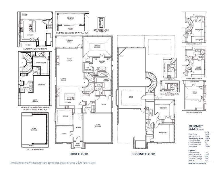 2D floor plan layout for the Burnet - SH 4440 by Shaddock Homes in Inspiration - Paradise Village, St. Paul, TX (Image 3).