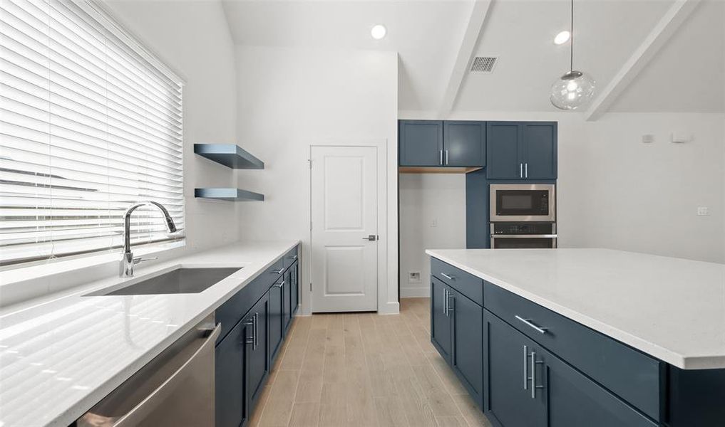 Farmhouse sink in kitchen