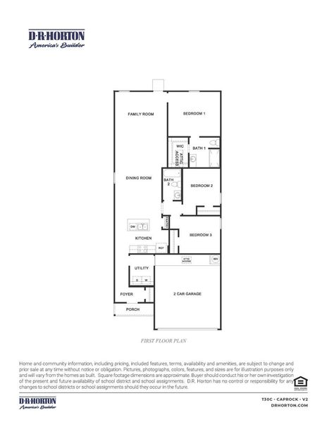 2D floor plan layout for the Caprock - T30C by D.R. Horton in Milo Farms, Rosenberg, TX (Image 3).