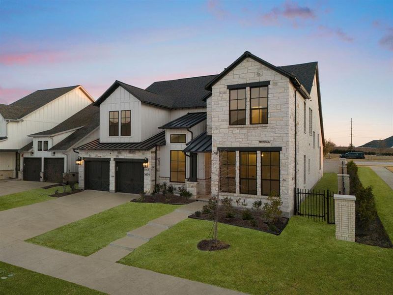 Front exterior of a new home in Fields 60', Frisco, TX, highlighting curb appeal (Image 25). Front exterior of a new home in Fields 60', Frisco, TX, highlighting curb appeal (Image 25).