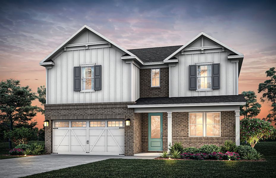 Representative exterior photo of a completed home built from the Winthrop by Pulte Homes in Linden Grove, Powder Springs, GA (Image 2). Representative exterior photo of a completed home built from the Winthrop by Pulte Homes in Linden Grove, Powder Springs, GA (Image 2).