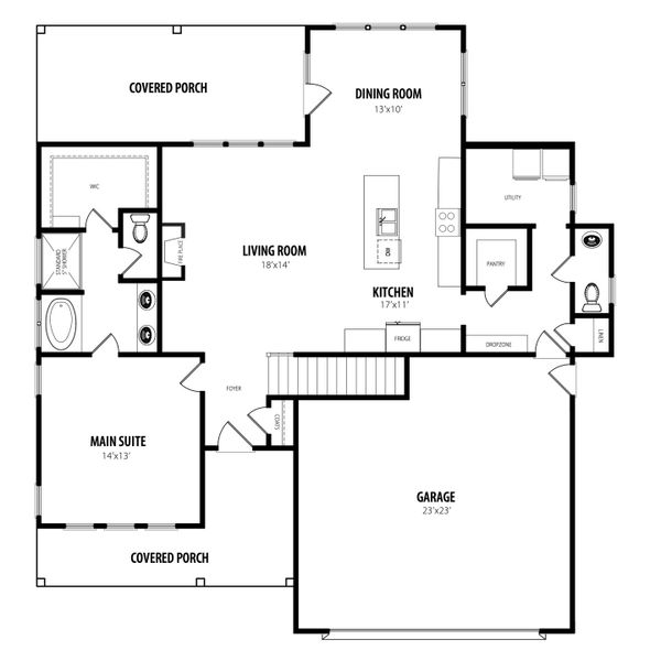 2D floor plan layout for the Kenly by RiverWILD Homes in Alton Fields, Coats, NC (Image 2). 2D floor plan layout for the Kenly by RiverWILD Homes in Alton Fields, Coats, NC (Image 2).
