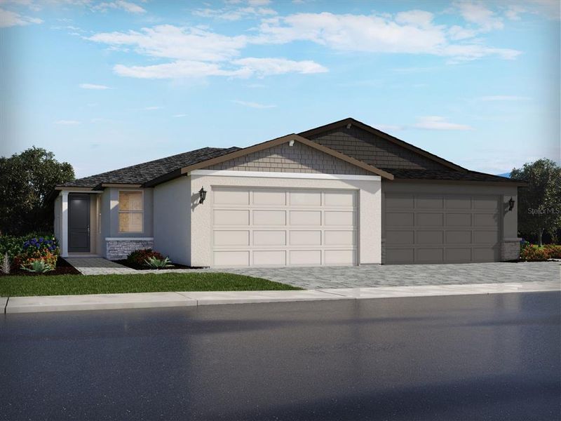 Front exterior of a new home in Ridgehaven - Villas, Ormond Beach, FL, highlighting curb appeal (Image 1).