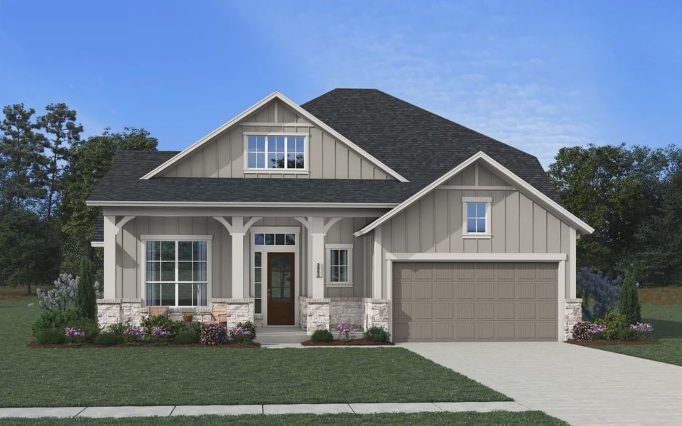 Representative exterior photo of a completed home built from the Bloomington by Chesmar Homes in Audubon, Magnolia, TX (Image 5). Representative exterior photo of a completed home built from the Bloomington by Chesmar Homes in Audubon, Magnolia, TX (Image 5).