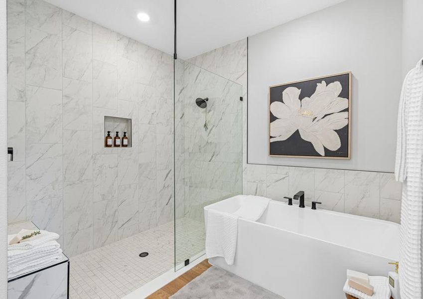 The master bath includes a walk-in shower.