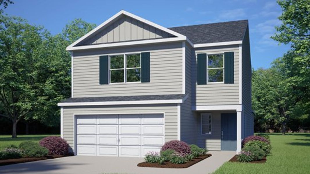 Representative exterior photo of a completed home built from the Manning by D.R. Horton in Laurel Oaks, Sanford, NC (Image 1). Representative exterior photo of a completed home built from the Manning by D.R. Horton in Laurel Oaks, Sanford, NC (Image 1).