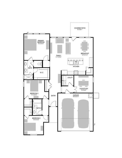 2D floor plan layout of this home in Prairie Winds, Hutto, TX (Image 4). 2D floor plan layout of this home in Prairie Winds, Hutto, TX (Image 4).