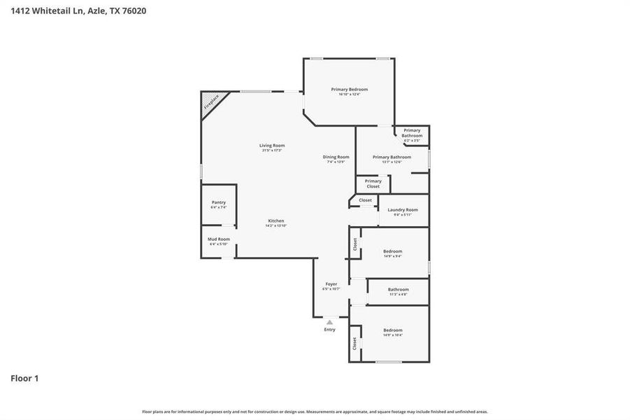2D floor plan layout of this home in Lakeview Heights, Azle, TX (Image 5).