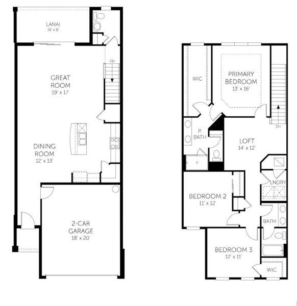 2D floor plan layout for the Coral - Townhomes by Dream Finders Homes in Seaire Townhomes, Parrish, FL (Image 4). 2D floor plan layout for the Coral - Townhomes by Dream Finders Homes in Seaire Townhomes, Parrish, FL (Image 4).