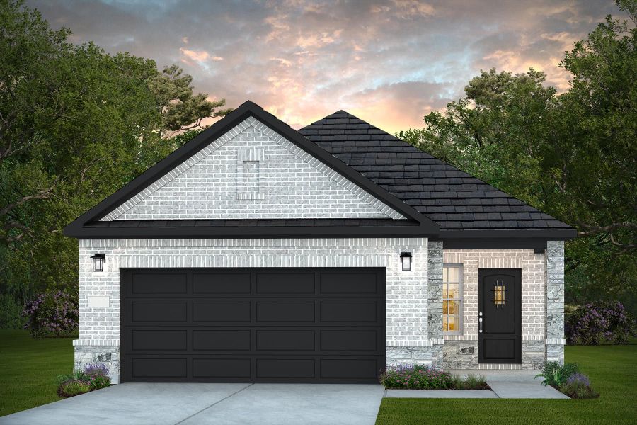 Front exterior of a new home in Pulte Homes at Two Step Farm, Montgomery, TX, highlighting curb appeal (Image 1). Front exterior of a new home in Pulte Homes at Two Step Farm, Montgomery, TX, highlighting curb appeal (Image 1).