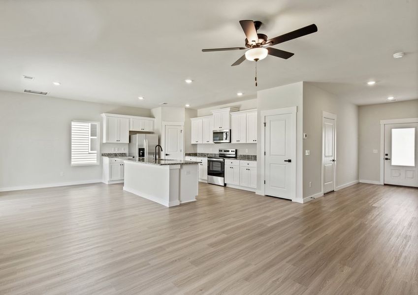 The kitchen is open to the living area