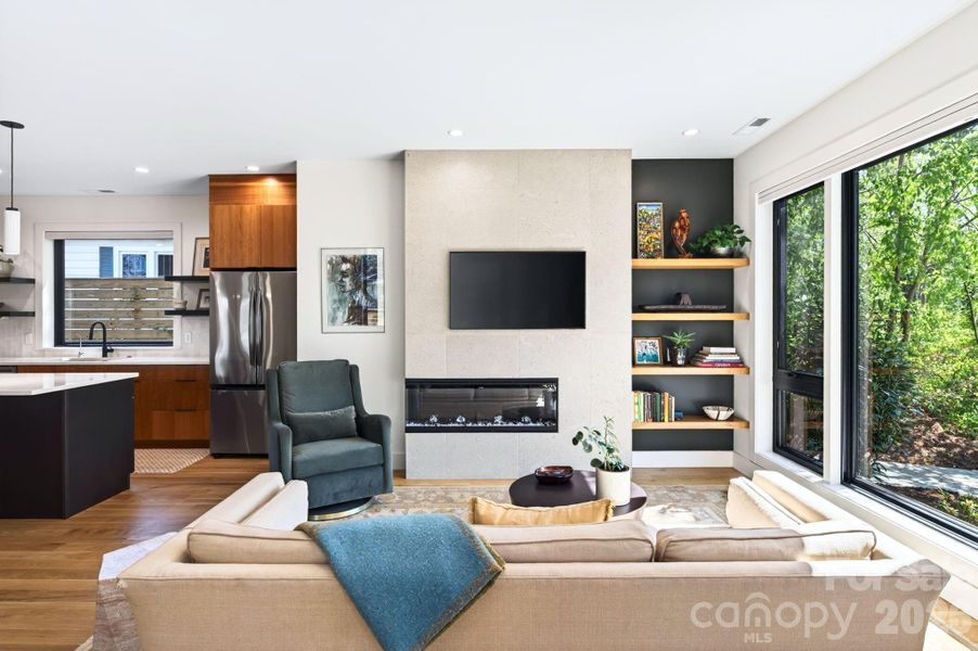 Electric Fireplace and Custom Built-ins