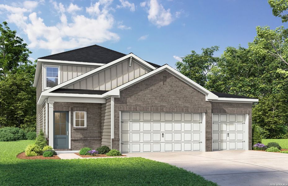 Front exterior of a new home in Rayburn Valley, San Antonio, TX, highlighting curb appeal (Image 1). Front exterior of a new home in Rayburn Valley, San Antonio, TX, highlighting curb appeal (Image 1).
