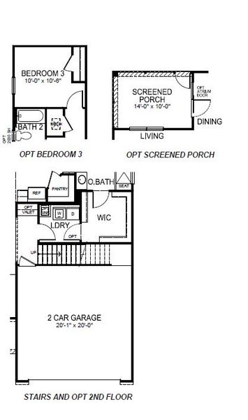 2D floor plan layout of this home in Whitehawk Meadows, Travelers Rest, SC (Image 3).