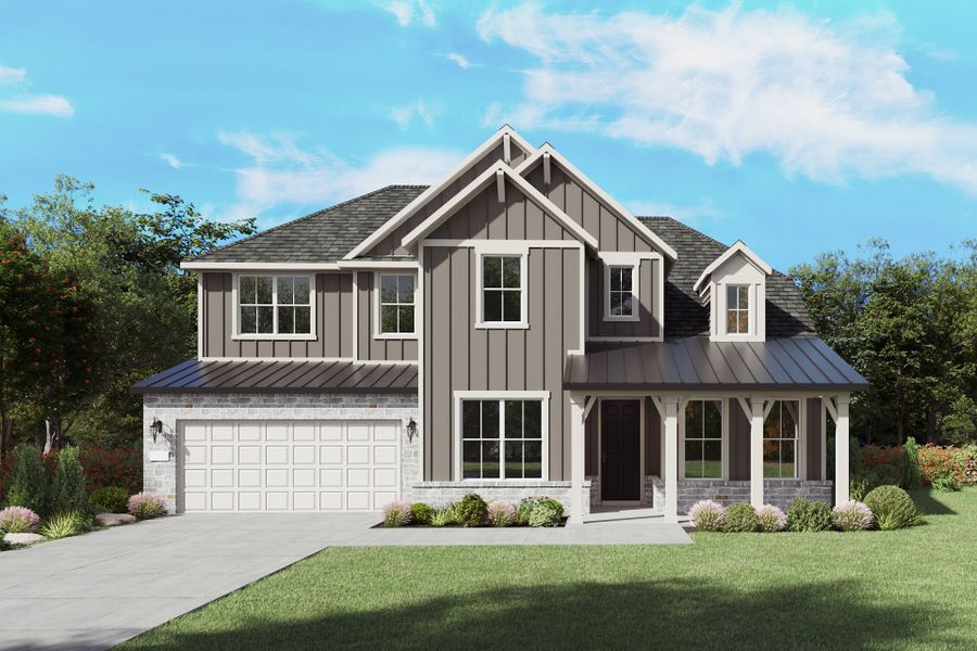 The Ferris, a two-story new home design shown with home exterior HC 202