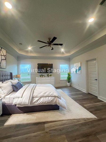 Master bedroom virtually staged furniture not included
