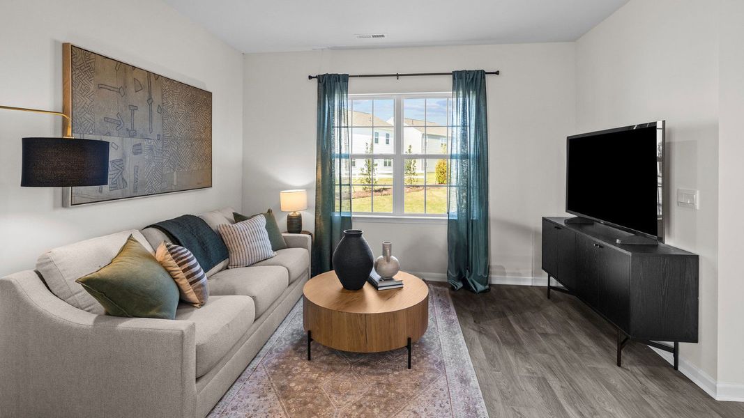 Furnished interior view inside a new home in The Townes at Ridgewood Farms, Winterville (Image 9). Furnished interior view inside a new home in The Townes at Ridgewood Farms, Winterville (Image 9).