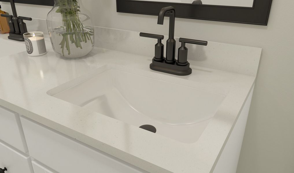 Primary bath with matte black faucets