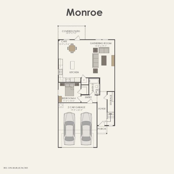 2D floor plan layout for the Monroe by Centex in Arboretum Estates, Terrell, TX (Image 4).