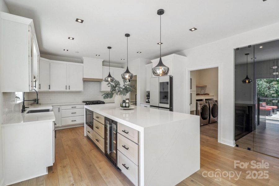 10 foot island with beverage refrigerator