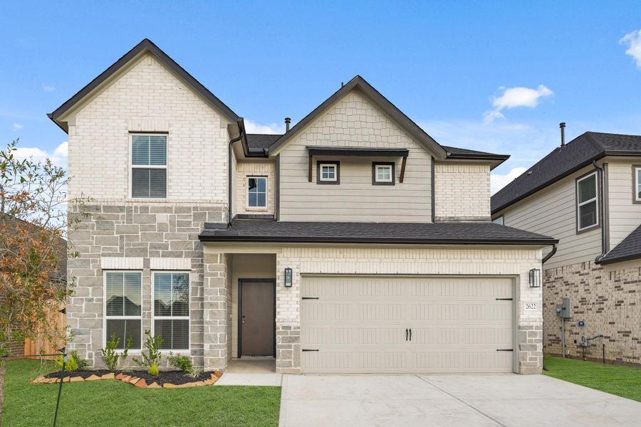 Front exterior of a new home in Morton Creek Ranch, Katy, TX, highlighting curb appeal (Image 12).