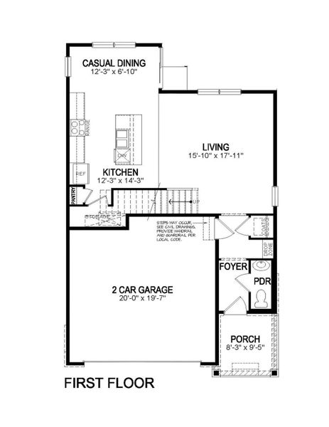 2D floor plan layout for the PINE by D.R. Horton in The Ridge at Lorson Ranch, Colorado Springs, CO (Image 3).
