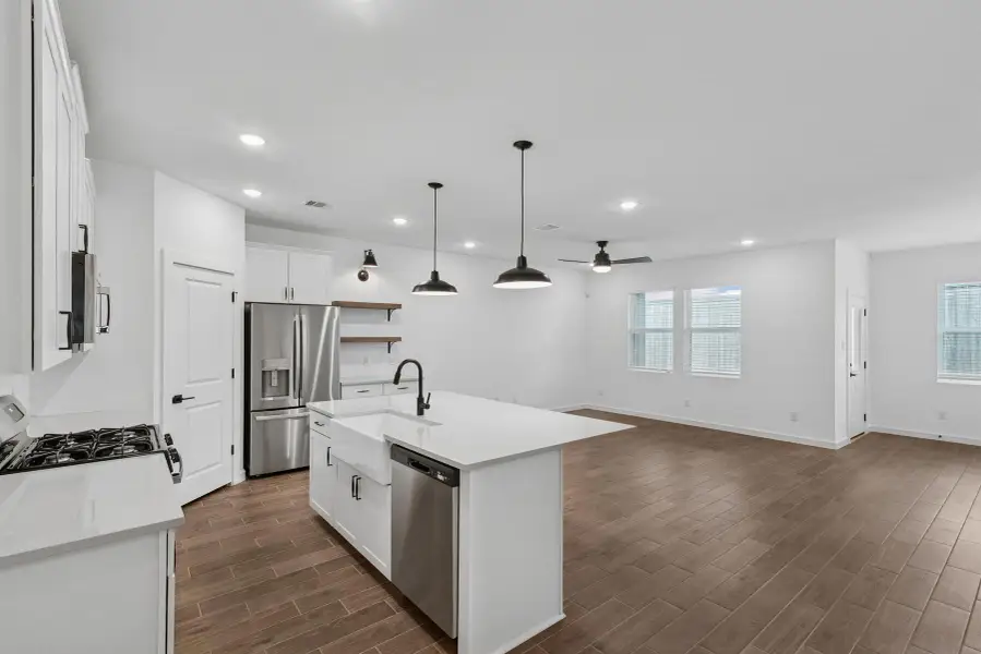 Kitchen open to the great room and dining area