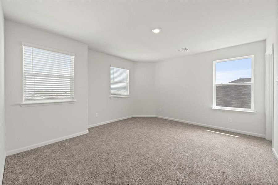 Primary bedroom with a wealth of natural light and carpet floors