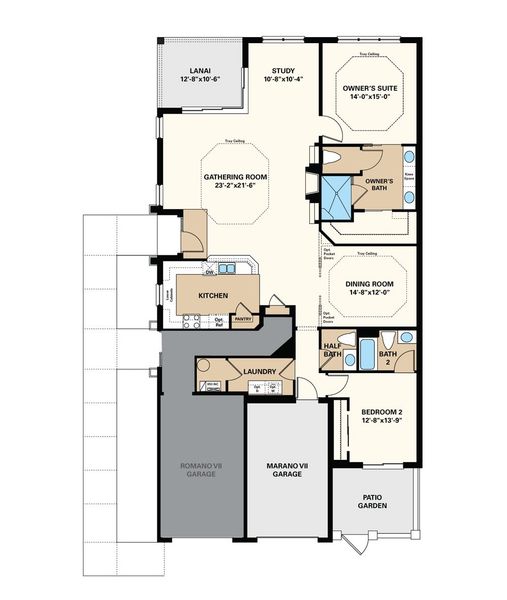 2D floor plan layout of this home in Esplanade by the Islands Coach Homes, Naples, FL (Image 2).