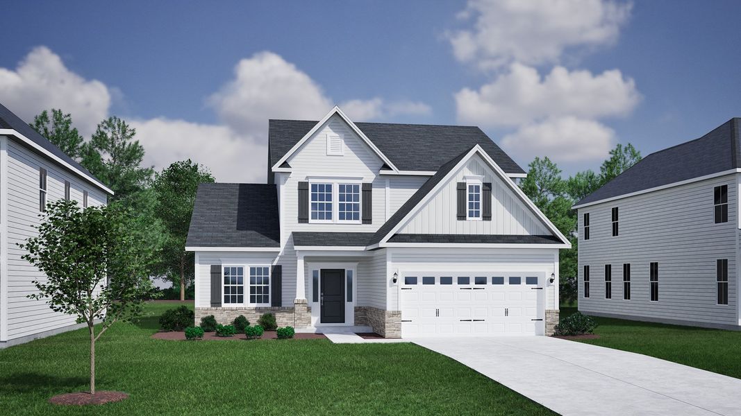Representative exterior photo of a completed home built from the Nantahala II - Vanguard Collection by Mungo Homes in Scotts Hill Village, Wilmington, NC (Image 13).