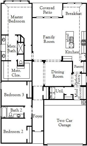 2D floor plan layout for the Ennis - Single Family Homes by Coventry Homes in Megan's Landing, Castroville, TX (Image 3). 2D floor plan layout for the Ennis - Single Family Homes by Coventry Homes in Megan's Landing, Castroville, TX (Image 3).