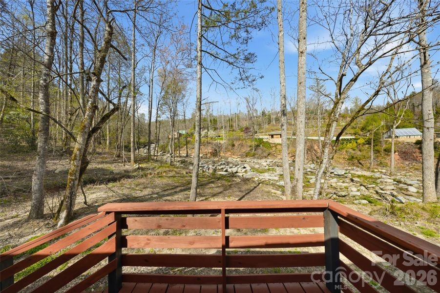 Back deck overlooking creek Back deck overlooking creek