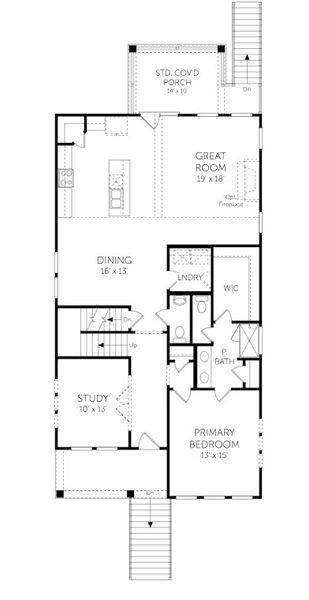 2D floor plan layout for the Amberly - Single Family Homes by Dream Finders Homes in Kings River Preserve, Hollywood, SC (Image 6).