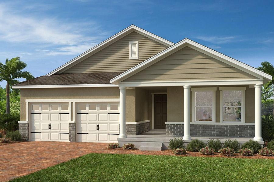 Front exterior of a new home in Cypress Bluff II, Groveland, FL, highlighting curb appeal (Image 1). Front exterior of a new home in Cypress Bluff II, Groveland, FL, highlighting curb appeal (Image 1).