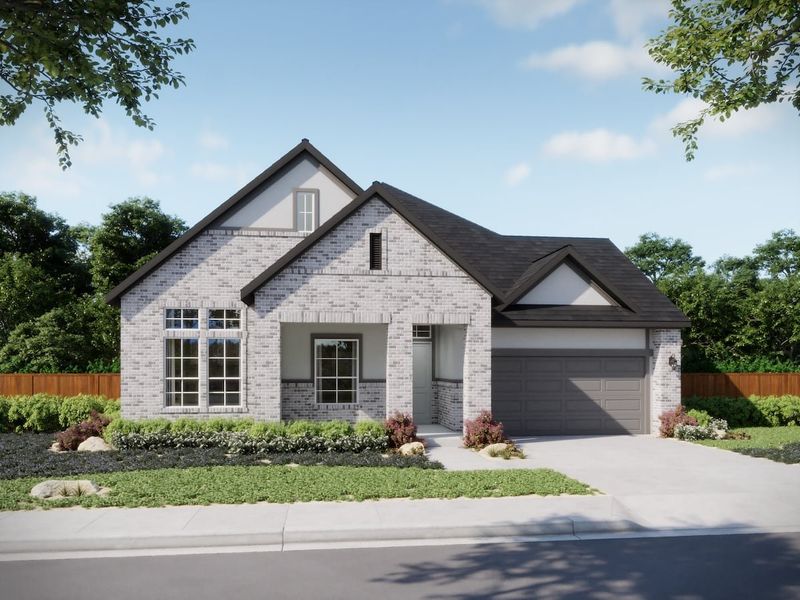 Representative exterior photo of a completed home built from the Clementine by Milestone Community Builders in Persimmon, Buda, TX (Image 16). Representative exterior photo of a completed home built from the Clementine by Milestone Community Builders in Persimmon, Buda, TX (Image 16).