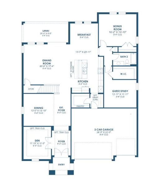 2D floor plan layout for the Westshore II by Homes by WestBay in Pasadena Woods, Wesley Chapel, FL (Image 3).