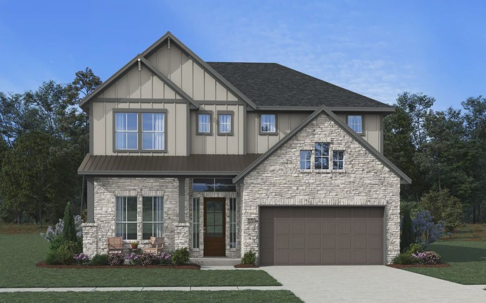 Representative exterior photo of a completed home built from the Acadia by Chesmar Homes in Prominence 50's, San Antonio, TX (Image 14).