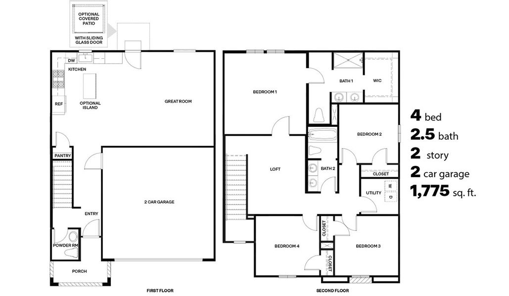 2D floor plan layout for the Elm - C30E by D.R. Horton in Saguaro Bloom, Marana, AZ (Image 3).