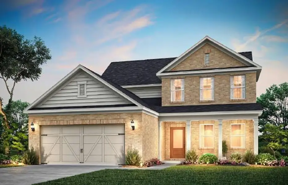 Front exterior of a new home in Berkeley Mill, Cumming, GA, highlighting curb appeal (Image 1). Front exterior of a new home in Berkeley Mill, Cumming, GA, highlighting curb appeal (Image 1).