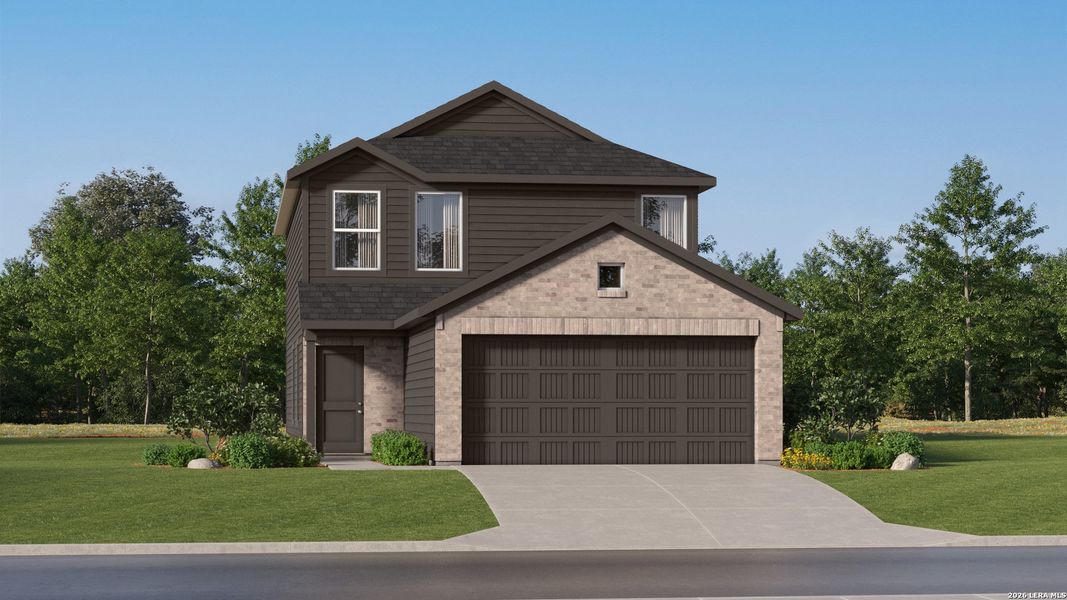 Front exterior of a new home in Tres Laurels, San Antonio, TX, highlighting curb appeal (Image 21).