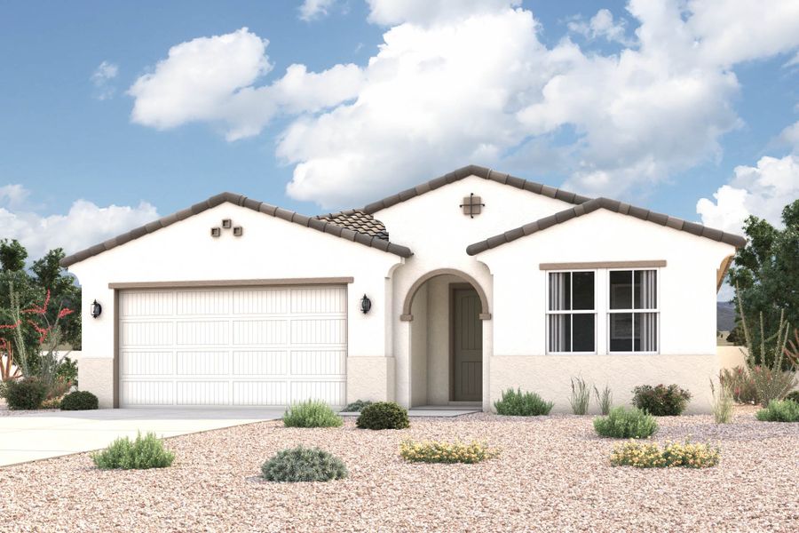 Representative exterior photo of a completed home built from the Carlsbad by Century Communities in Palomino Ranch, Maricopa, AZ (Image 1). Representative exterior photo of a completed home built from the Carlsbad by Century Communities in Palomino Ranch, Maricopa, AZ (Image 1).