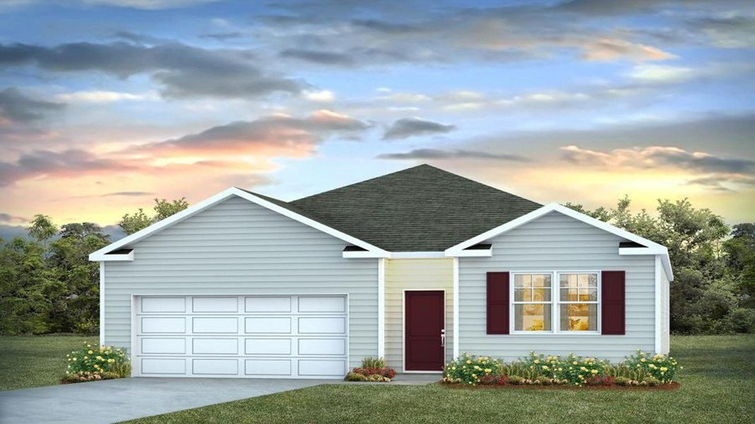 Representative exterior photo of a completed home built from the CALI by D.R. Horton in Gates Village, Lugoff, SC (Image 1).